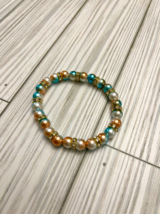 Orange/Teal/Gold Beaded Bracelet